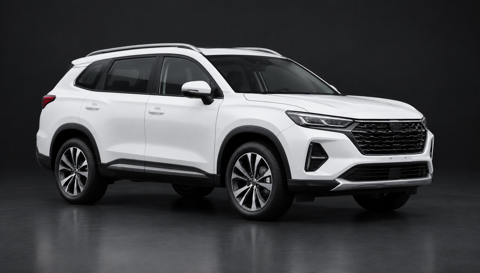 White SUV, three-quarter front view